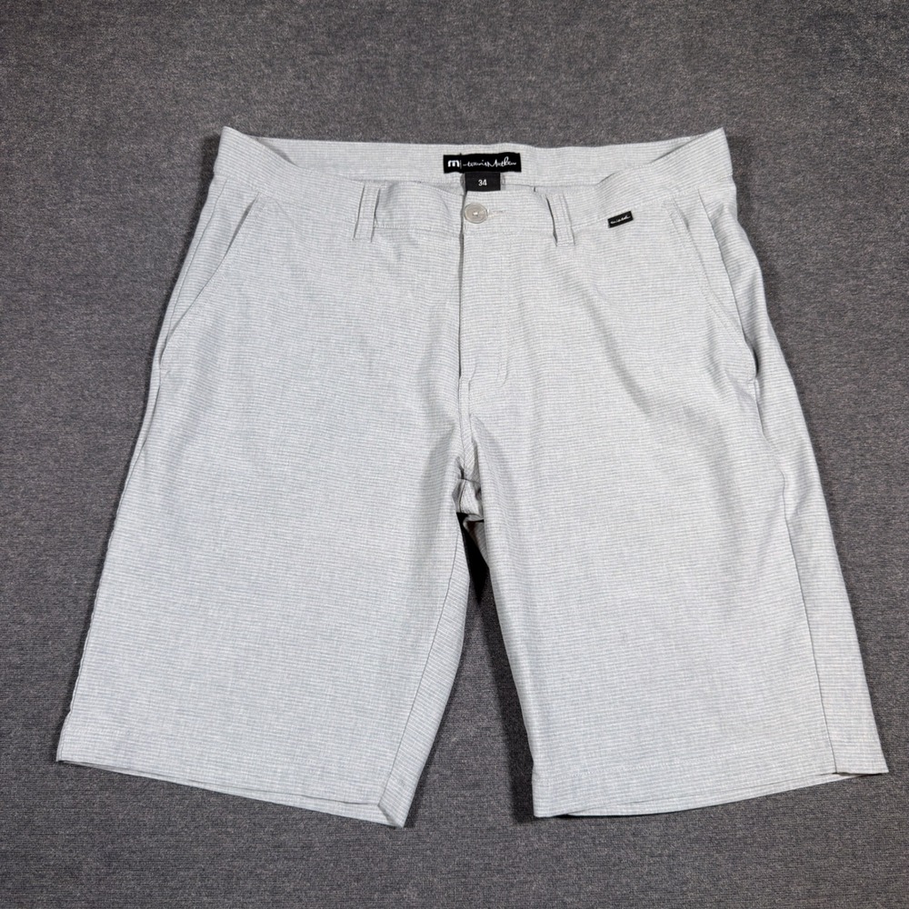 Travis Mathew Golf Shorts Mens 34 Gray Beck Performance Striped Flat Front